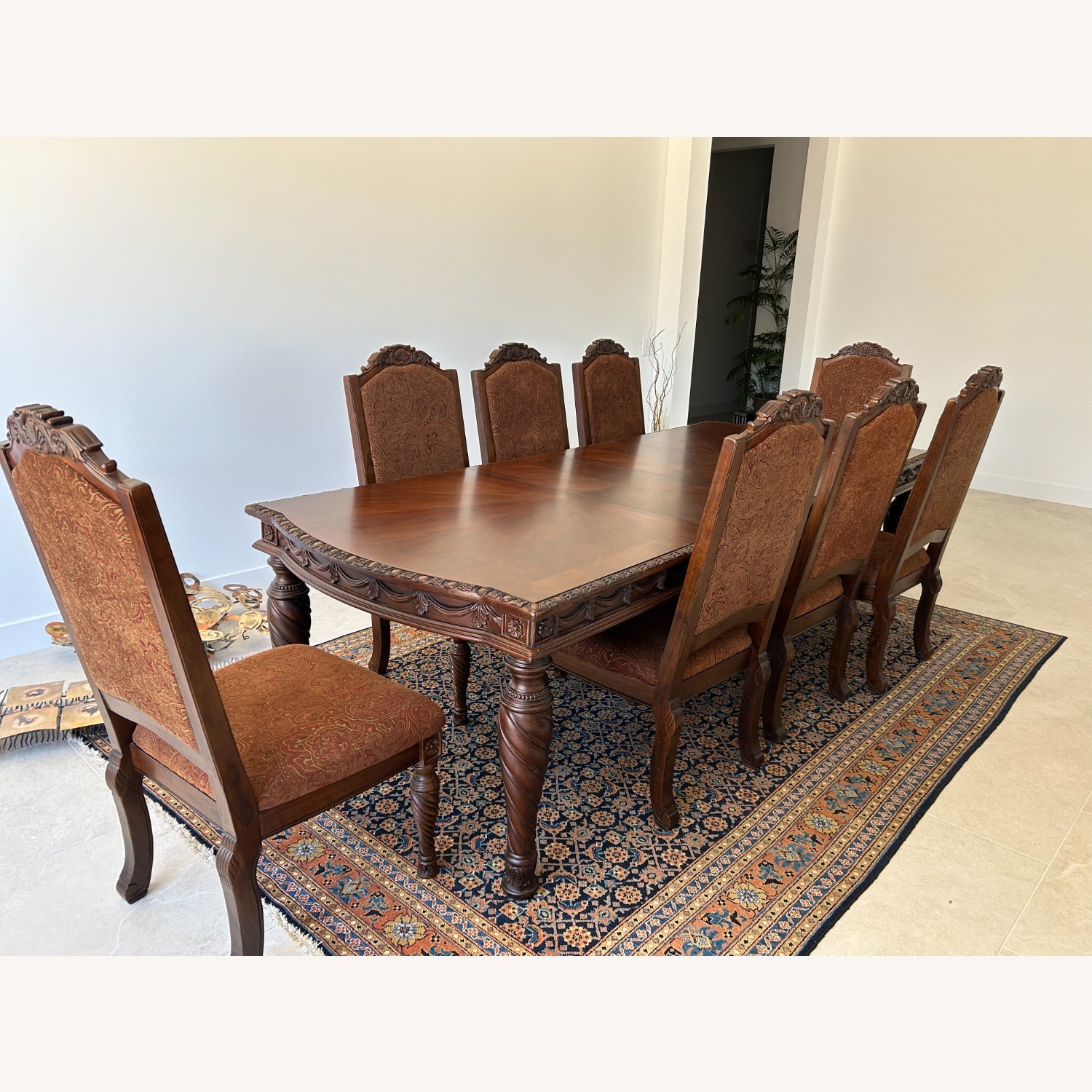 Ornate Wood Dining Table and 8 Chairs - image-1