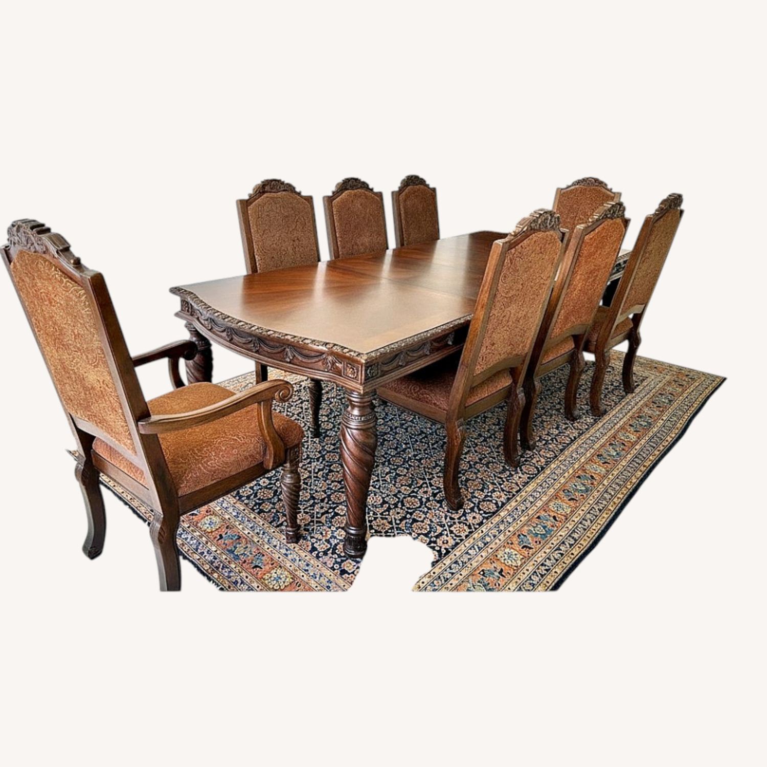 Ornate Wood Dining Table and 8 Chairs - image-0