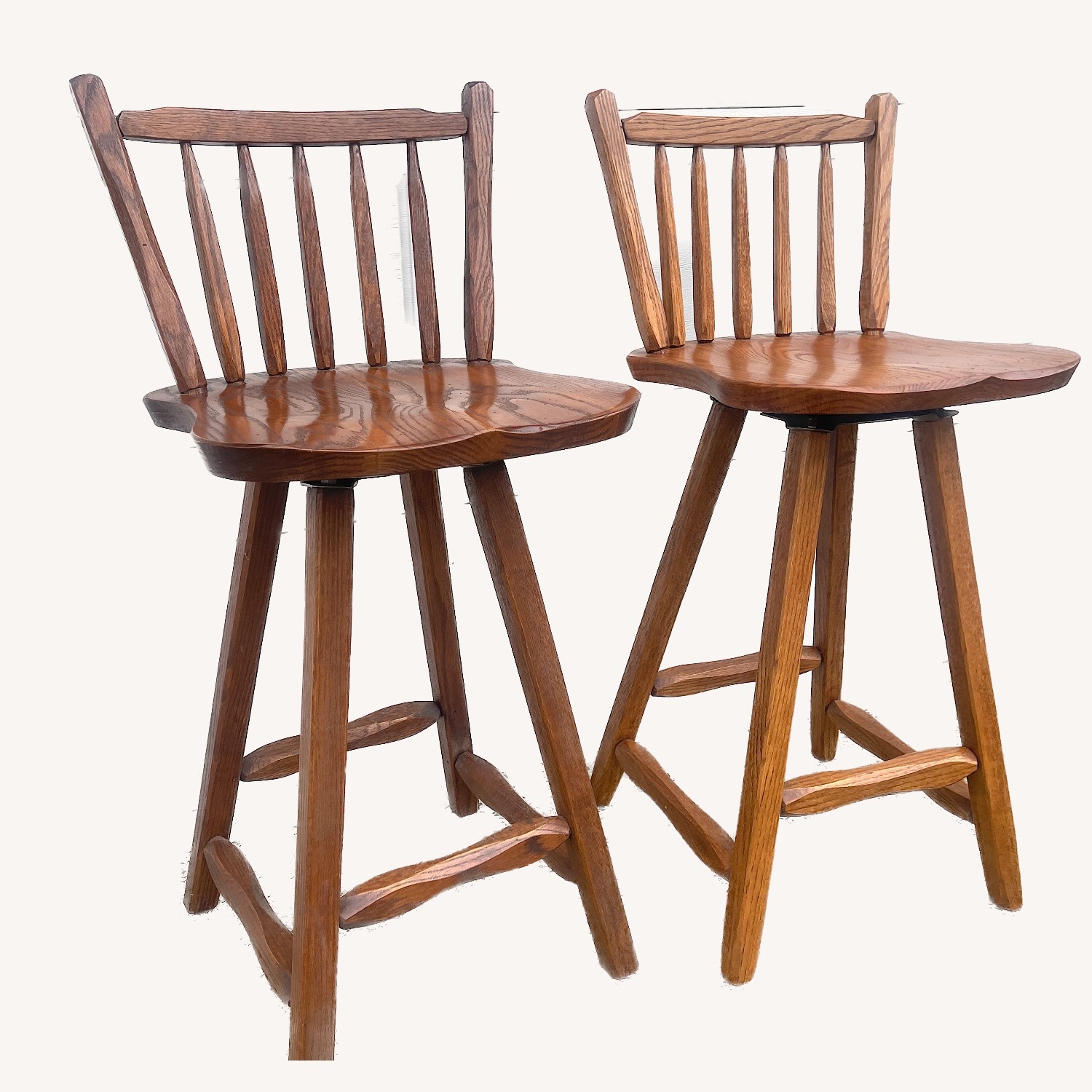 Swivel Bar Stools Solid  Oak Hand Crafted - image-1