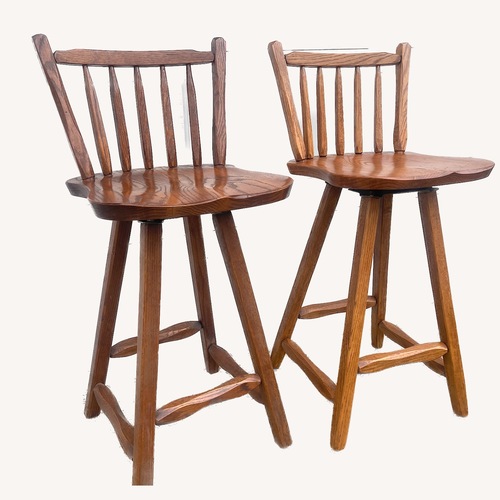 Used Swivel Bar Stools Solid  Oak Hand Crafted for sale on AptDeco