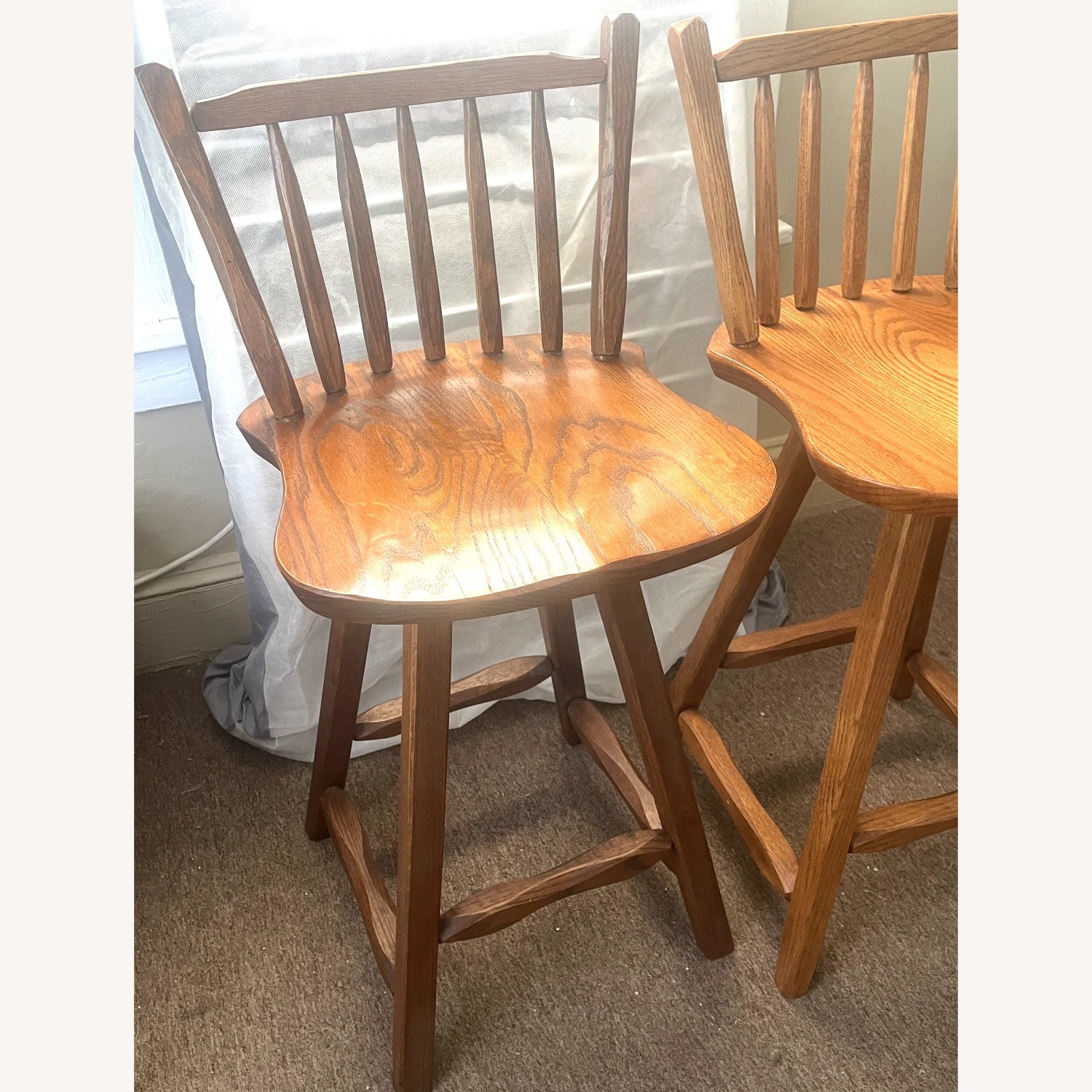 Swivel Bar Stools Solid  Oak Hand Crafted - image-14
