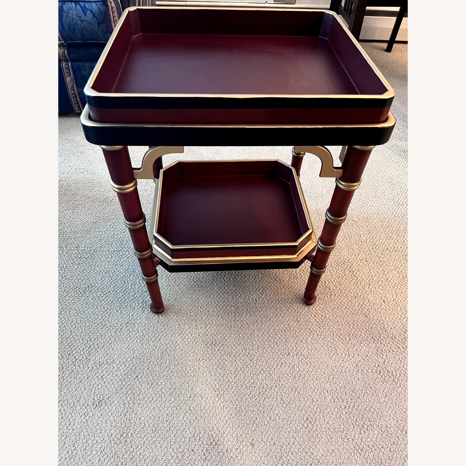 Vintage/Antique Dark Brown Wood Tray Top End Table - image-1