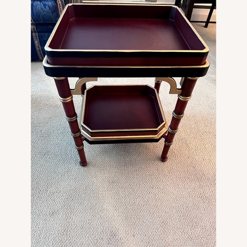 Used Vintage/Antique Dark Brown Wood Tray Top End Table for sale on AptDeco