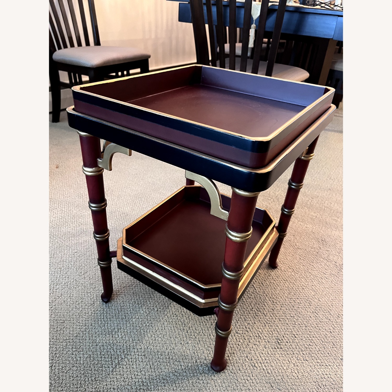 Vintage/Antique Dark Brown Wood Tray Top End Table - image-2