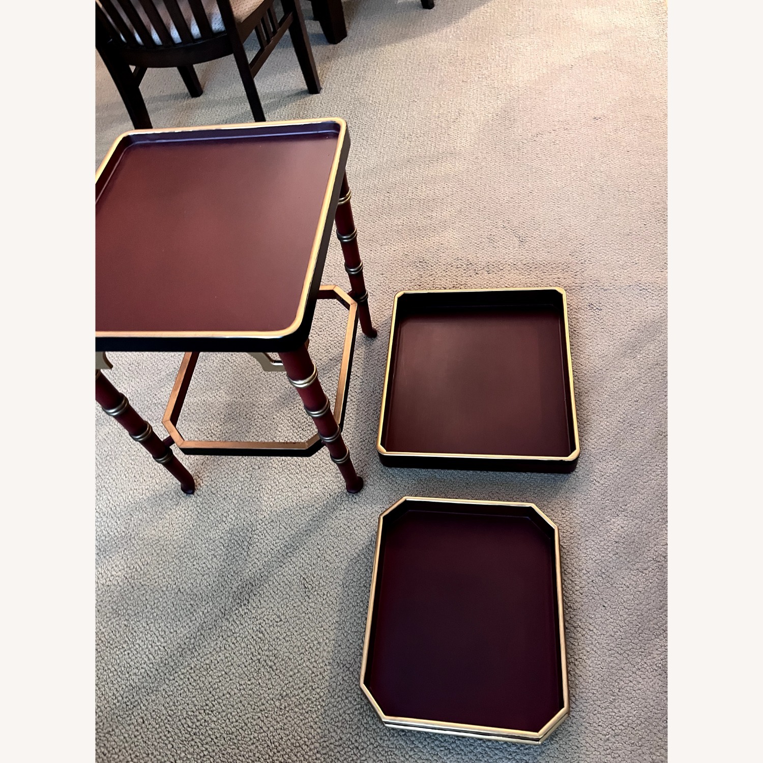 Vintage/Antique Dark Brown Wood Tray Top End Table - image-3