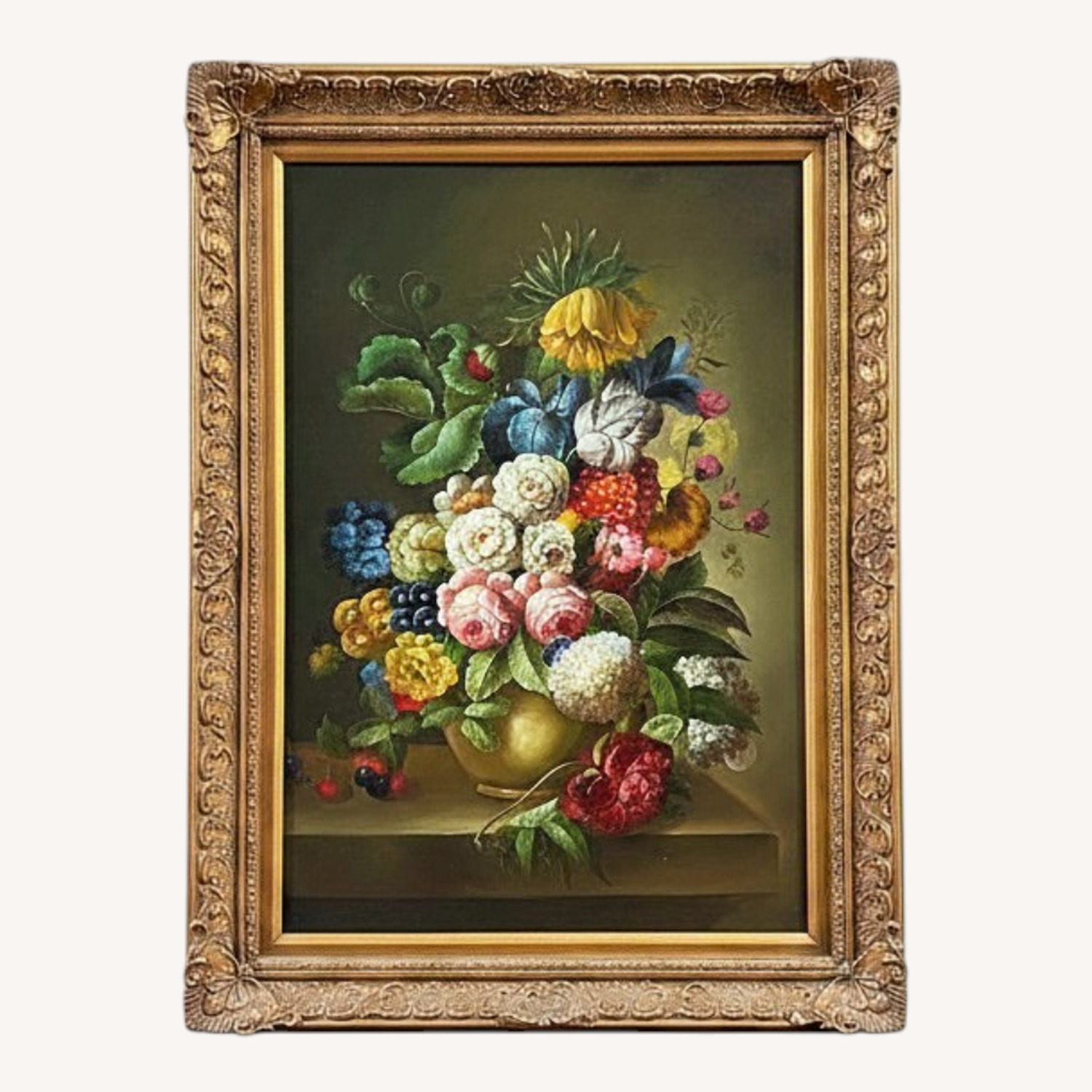 Flower Painting With Ornate Frame - image-0