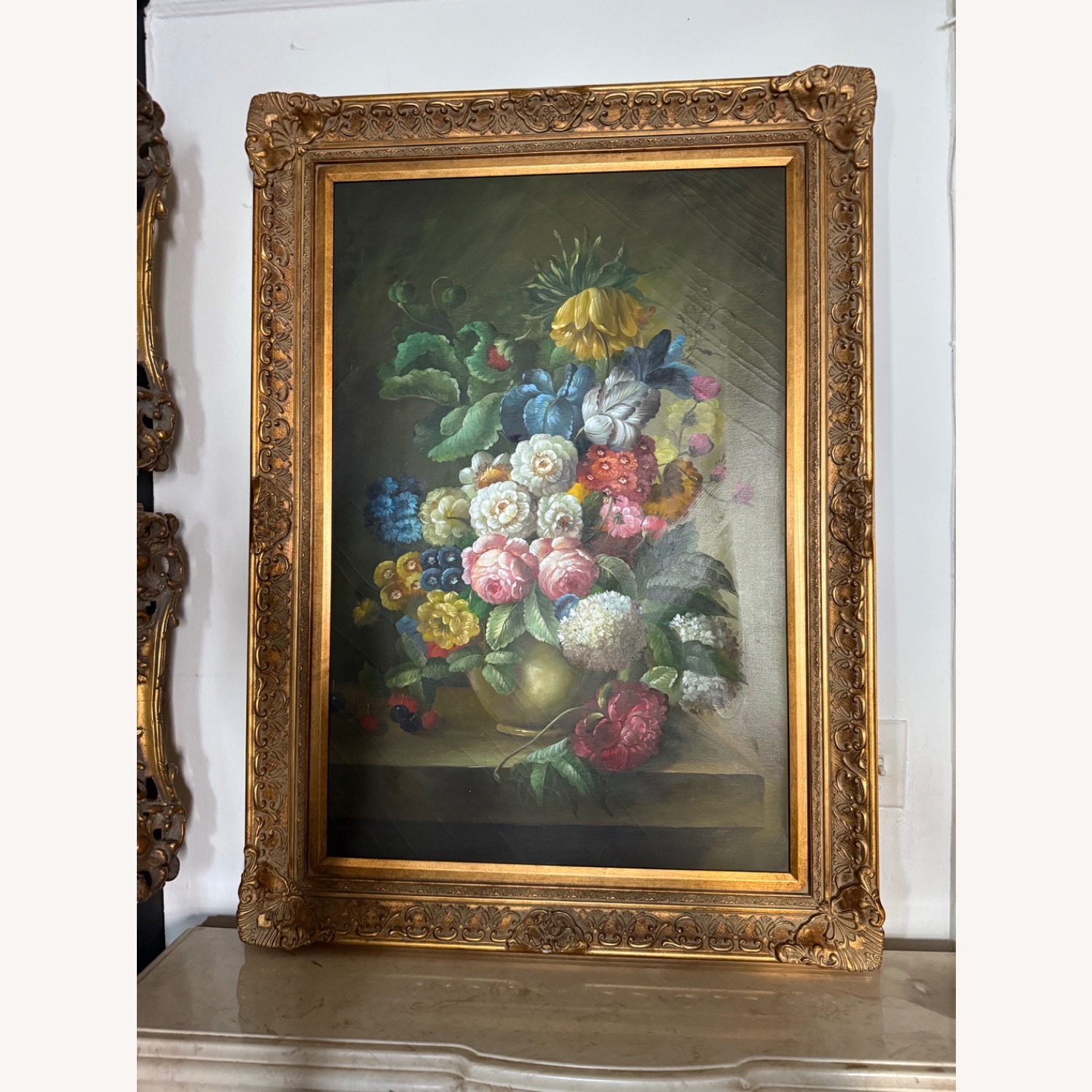 Flower Painting With Ornate Frame - image-1