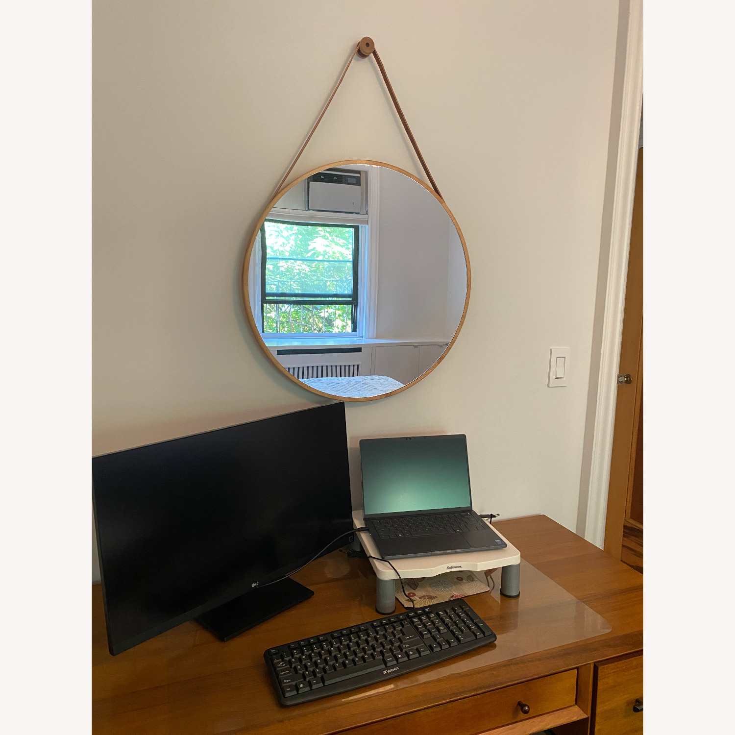 West Elm Modern Wall Mirror with Leather Strap - image-4