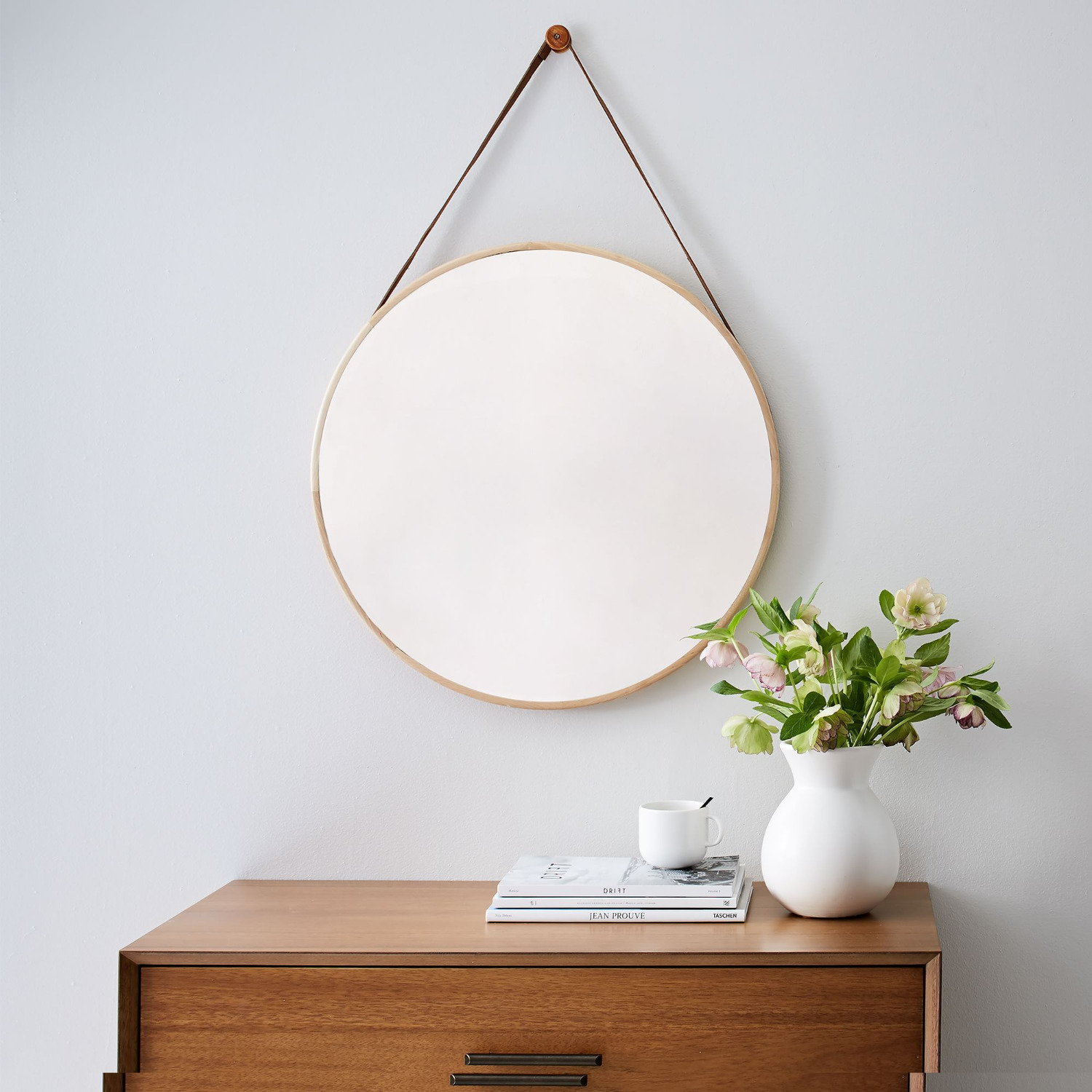West Elm Modern Wall Mirror with Leather Strap - image-1