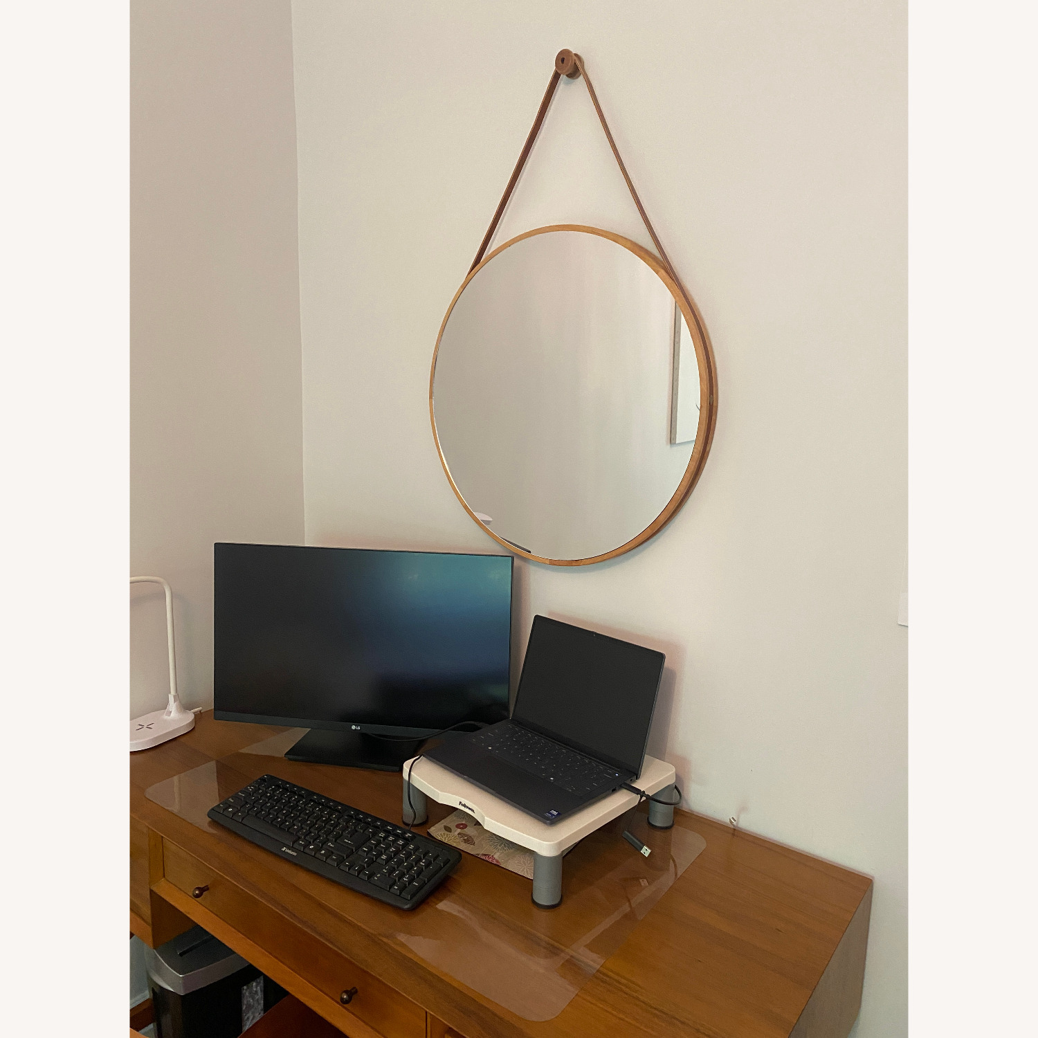 West Elm Modern Wall Mirror with Leather Strap - image-3