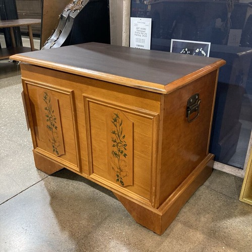 Used Etched Doors Wooden Storage Chest Furniture for sale on AptDeco