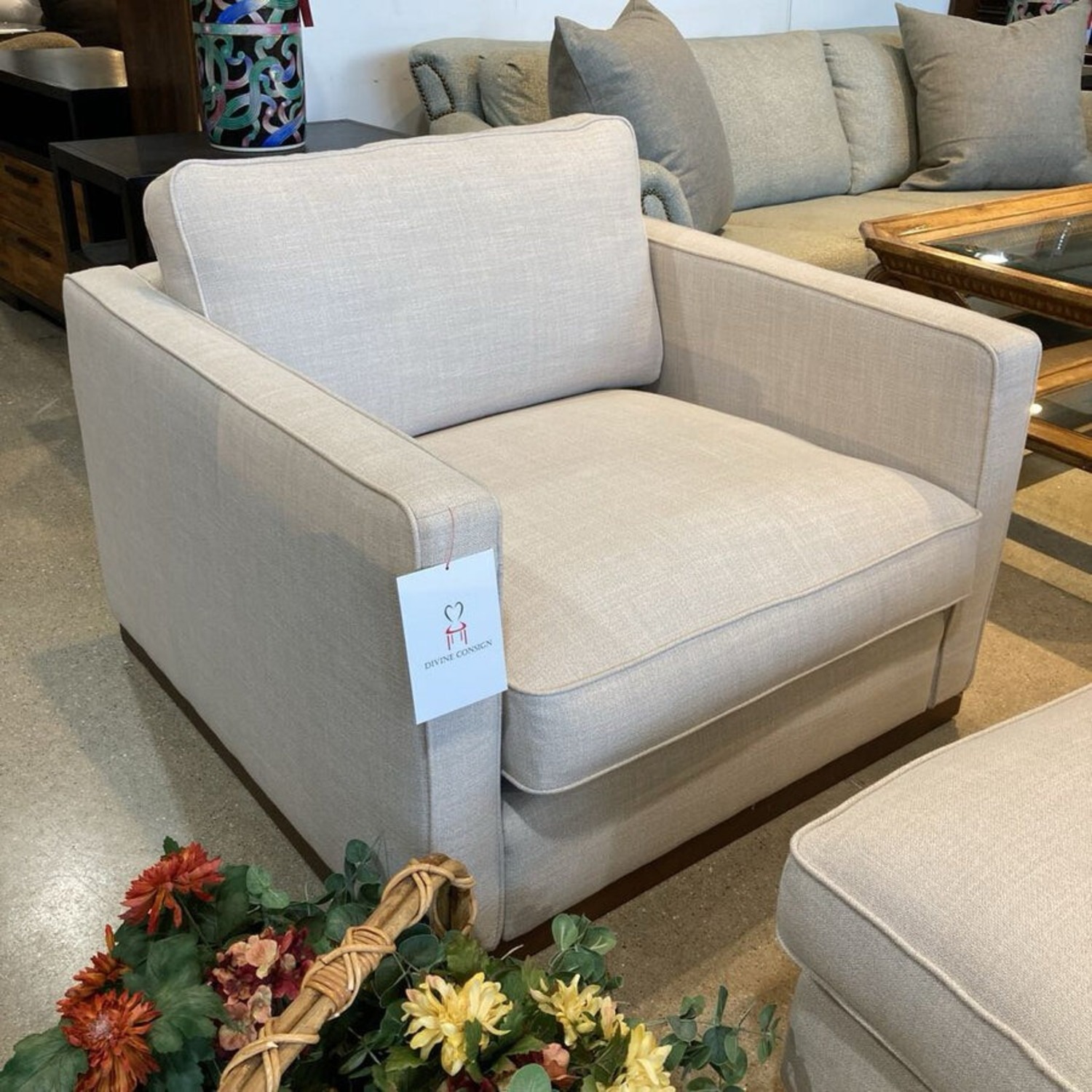 Wide Upholstered Armchair W Ottoman - image-4