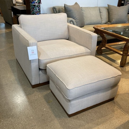 Used Wide Upholstered Armchair W Ottoman for sale on AptDeco