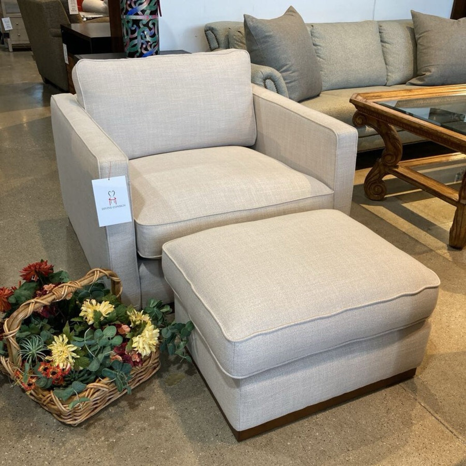 Wide Upholstered Armchair W Ottoman - image-2