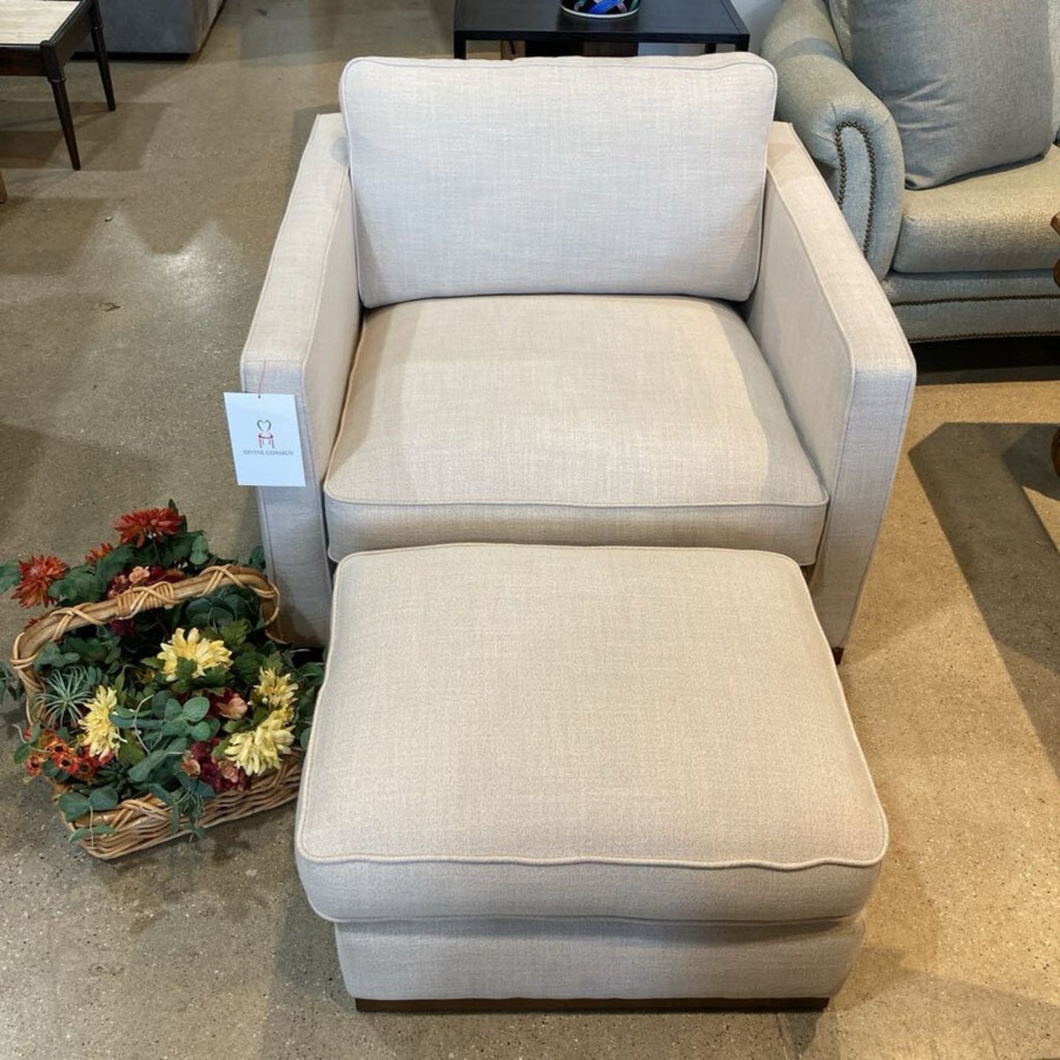 Wide Upholstered Armchair W Ottoman - image-3