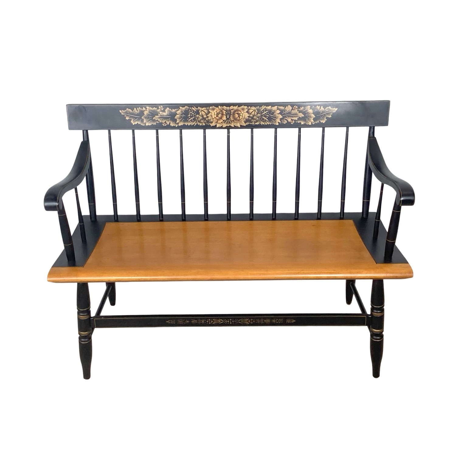 Vintage Black & Gold Spindle Bench Settee - image-2