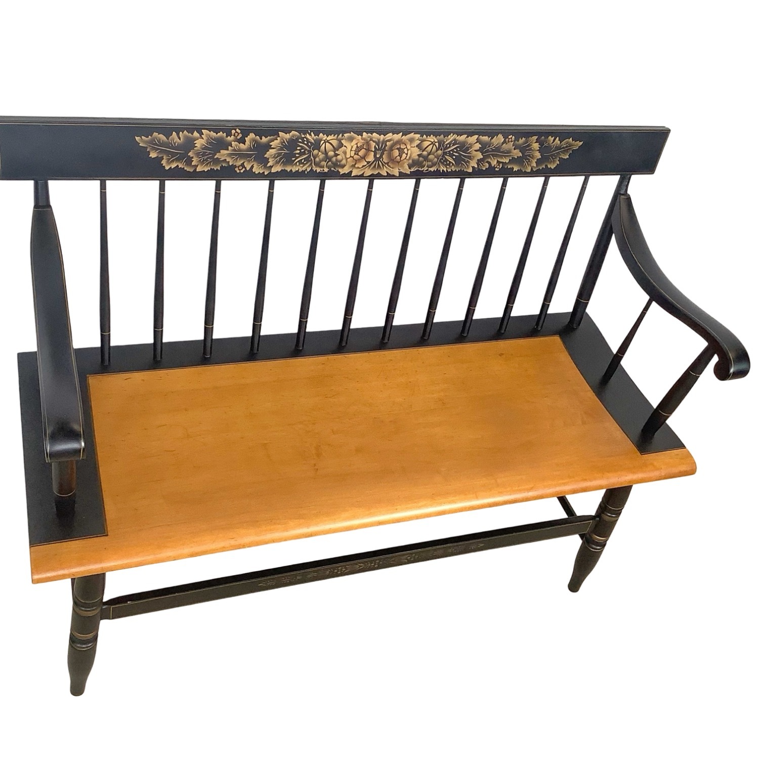 Vintage Black & Gold Spindle Bench Settee - image-3