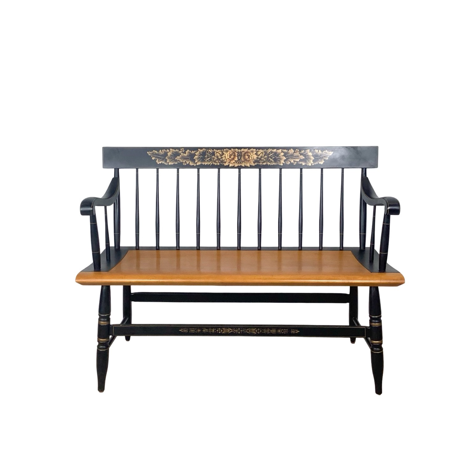 Vintage Black & Gold Spindle Bench Settee - image-24