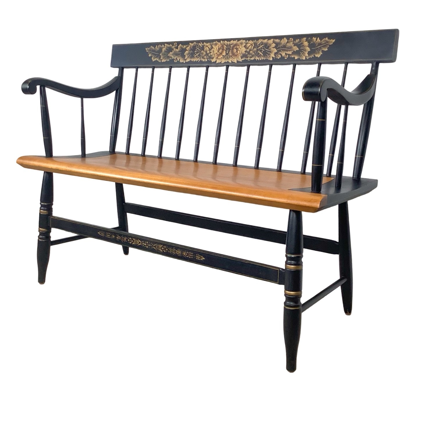 Vintage Black & Gold Spindle Bench Settee - image-1