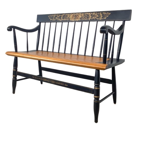 Used Vintage Black & Gold Spindle Bench Settee for sale on AptDeco