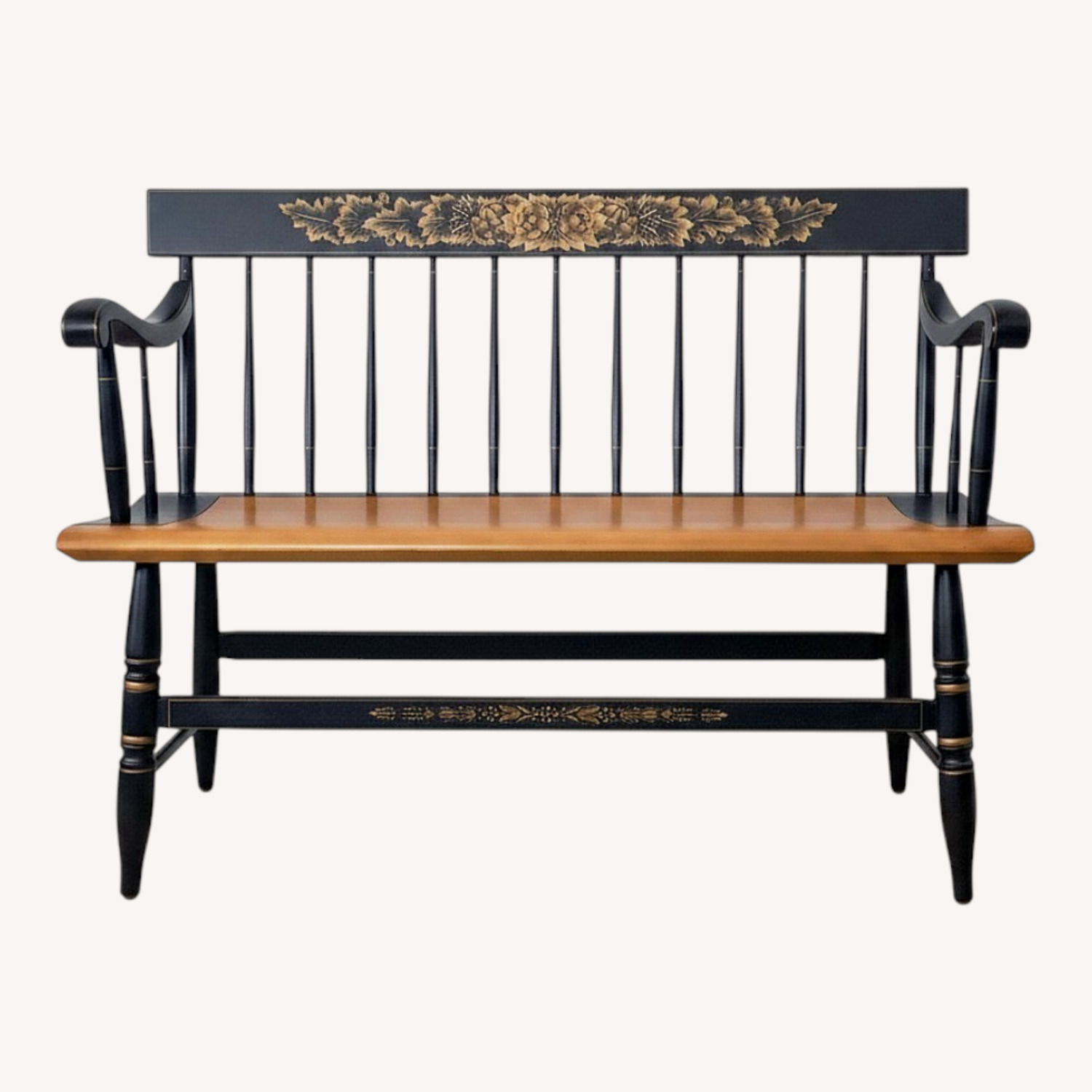 Vintage Black & Gold Spindle Bench Settee - image-0