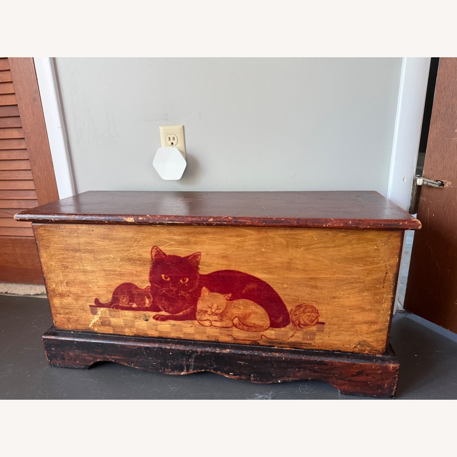 Vintage/Antique Dark Brown Wood Chest - image-1