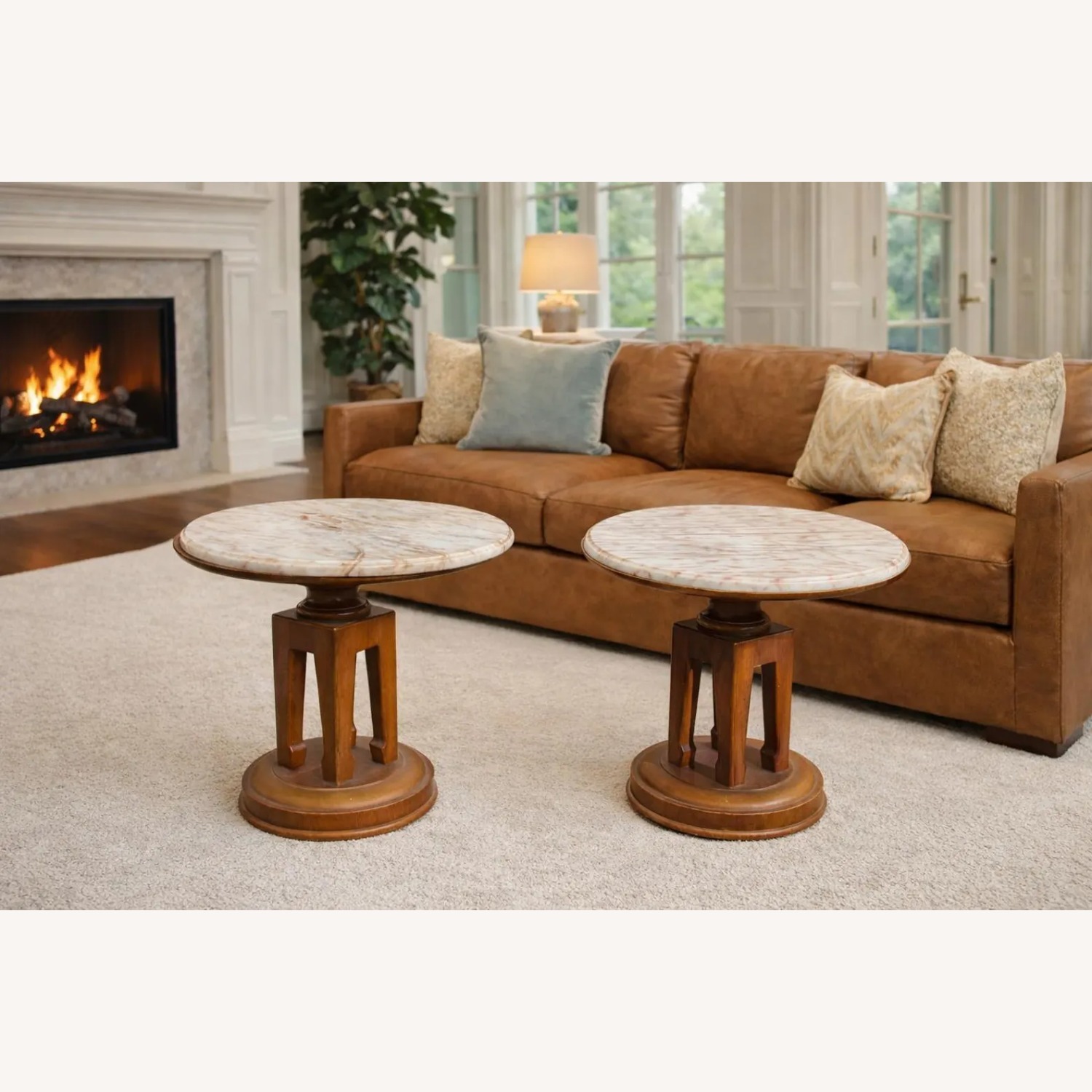 Pair of Vintage Art Marble-Top Side Tables - image-1