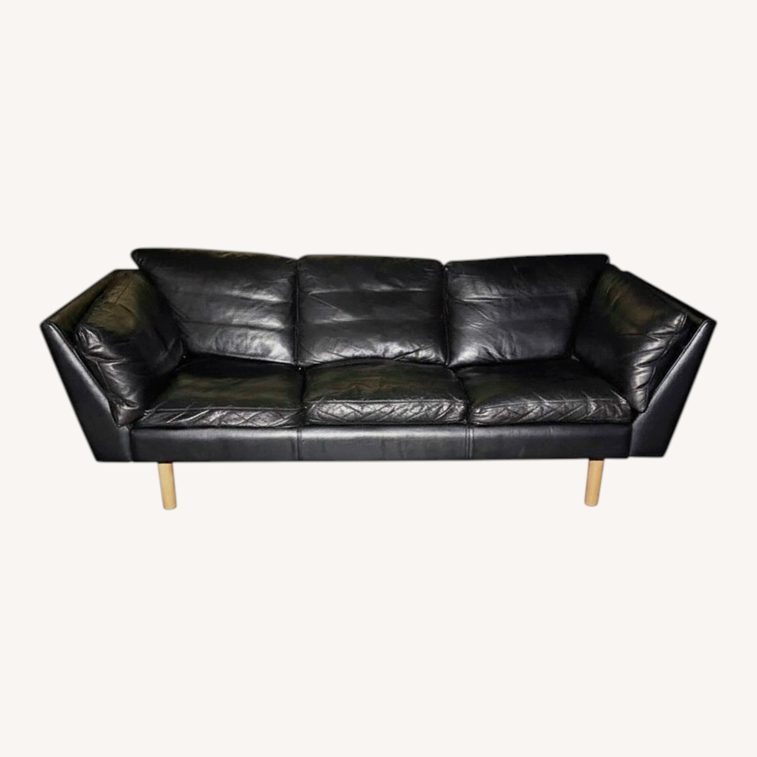 Vintage/Antique Black Leather 3+ Seater Sofa - image-0