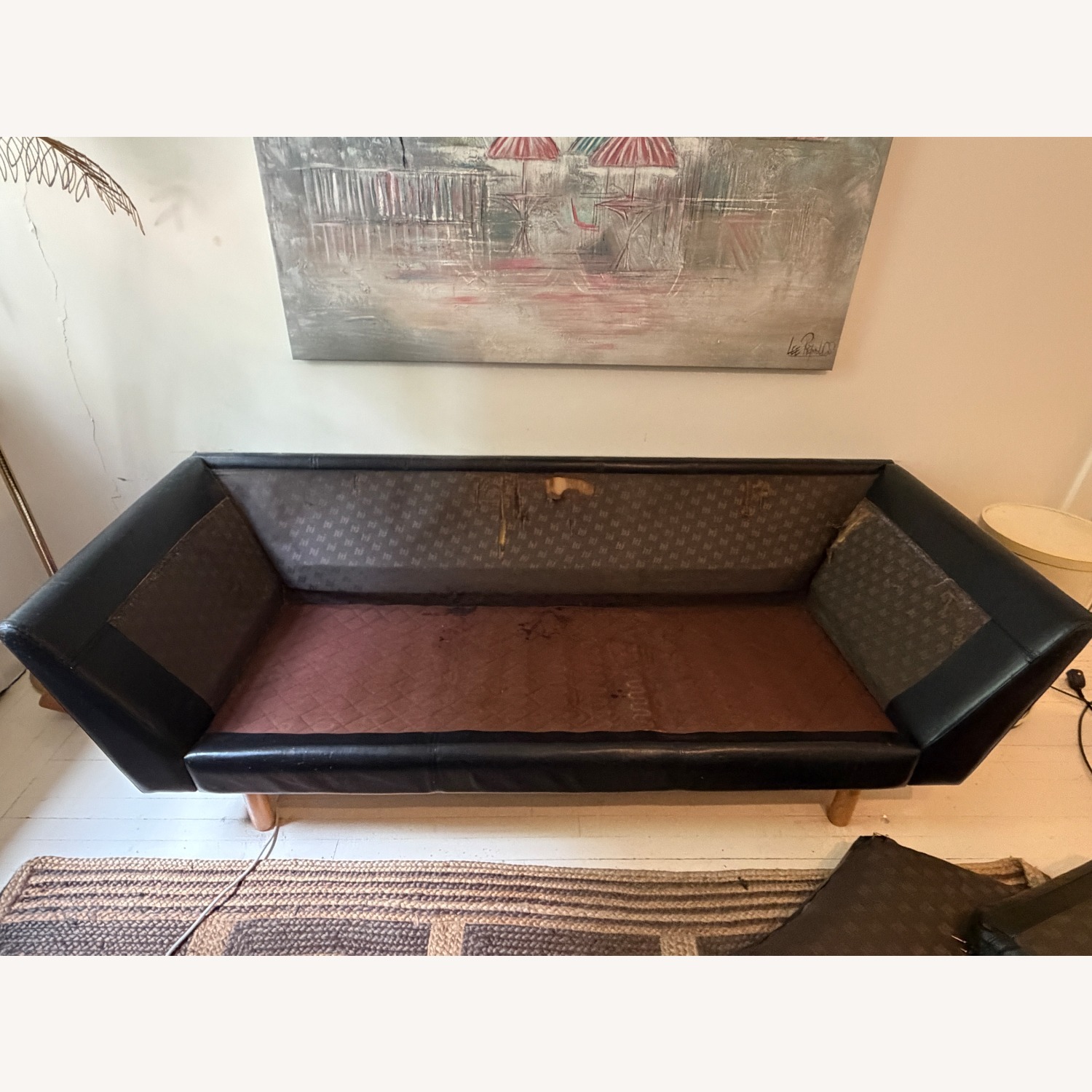 Vintage/Antique Black Leather 3+ Seater Sofa - image-6