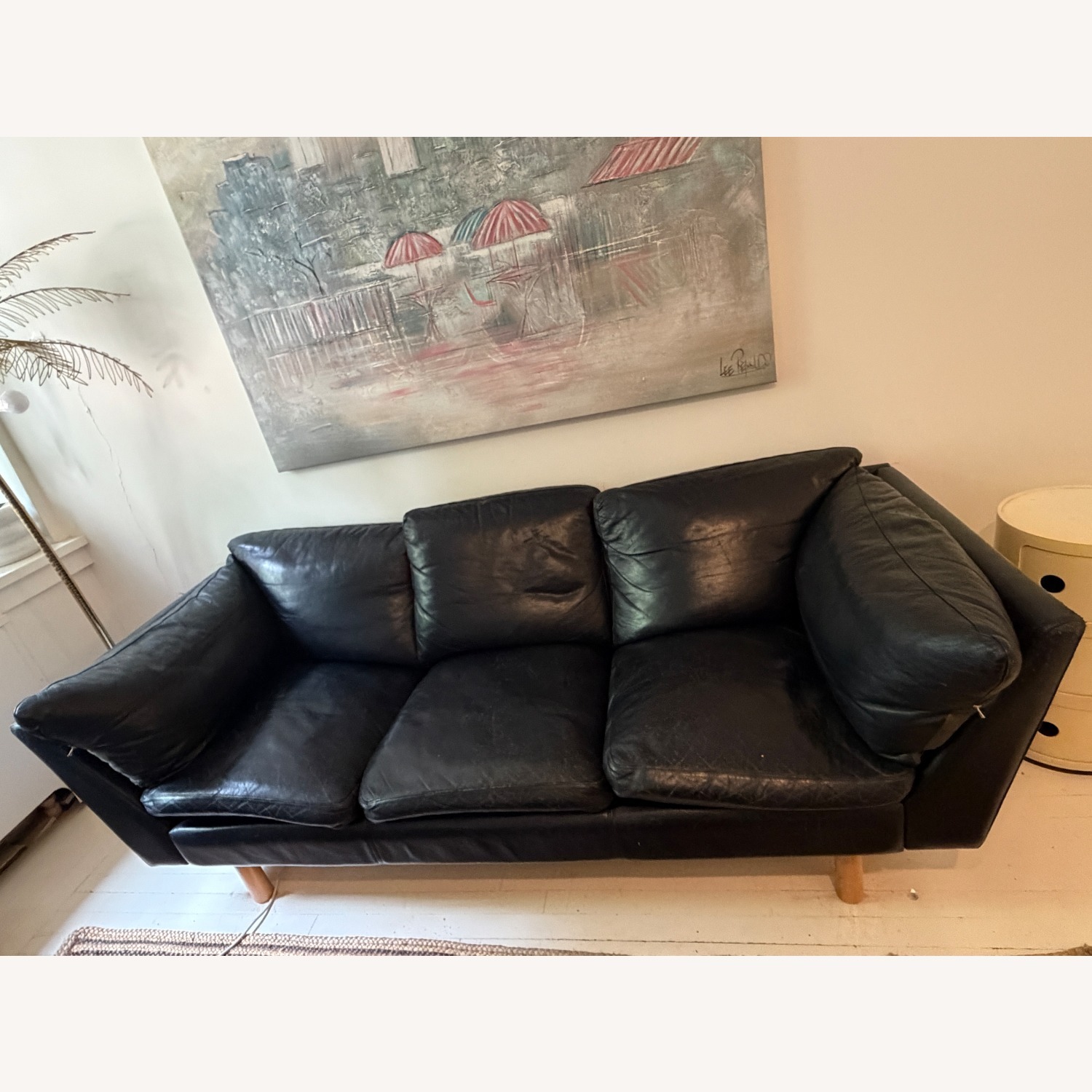 Vintage/Antique Black Leather 3+ Seater Sofa - image-2
