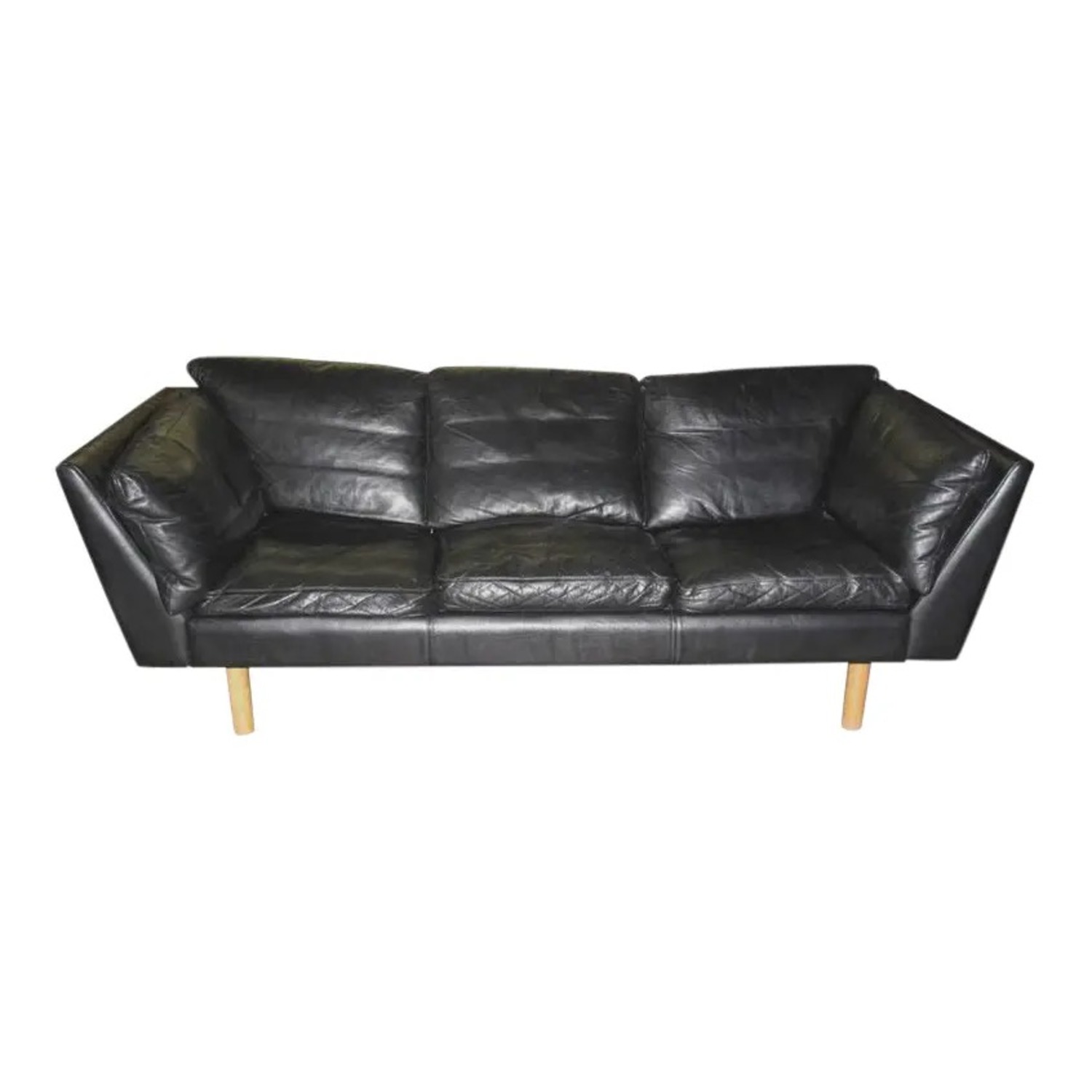 Vintage/Antique Black Leather 3+ Seater Sofa - image-1