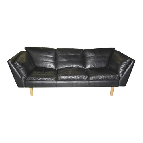 Used Vintage/Antique Black Leather 3+ Seater Sofa for sale on AptDeco