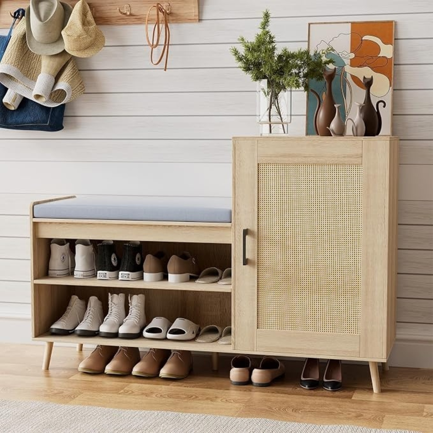 Light Brown Wood Shoe Cabinet - image-5