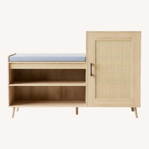 Used Light Brown Wood Shoe Cabinet for sale on AptDeco