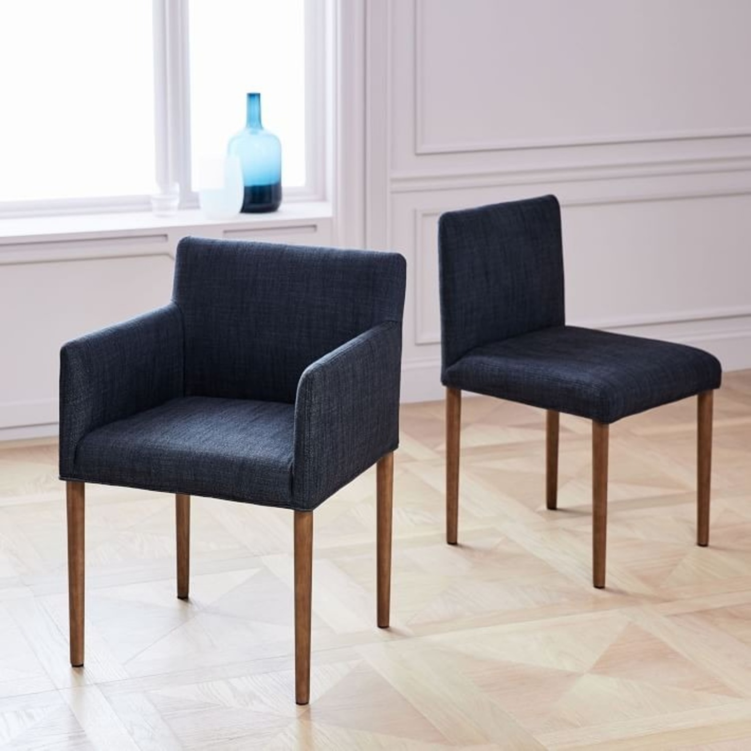 West Elm Blue Fabric Dining Chairs - image-1