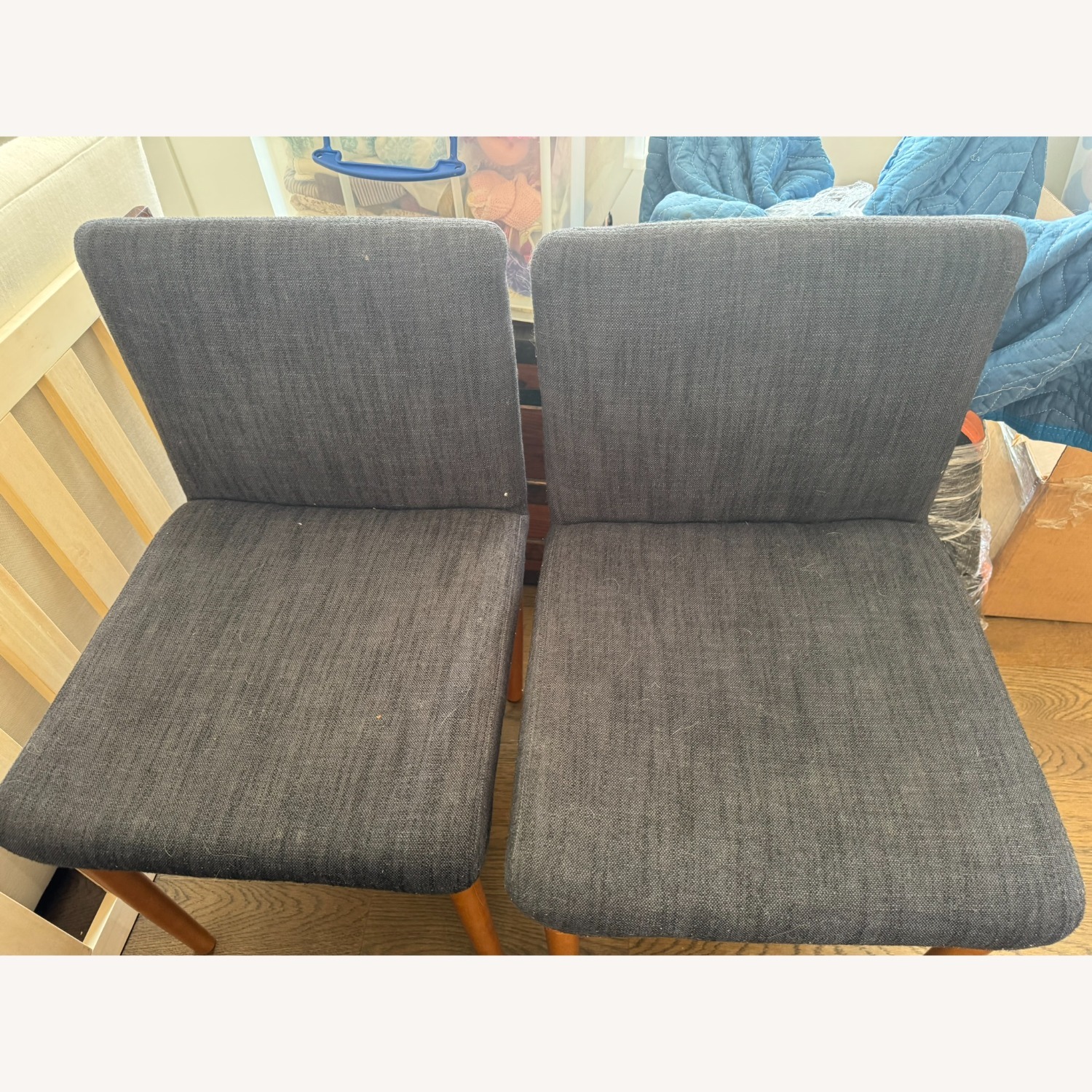 West Elm Blue Fabric Dining Chairs - image-3