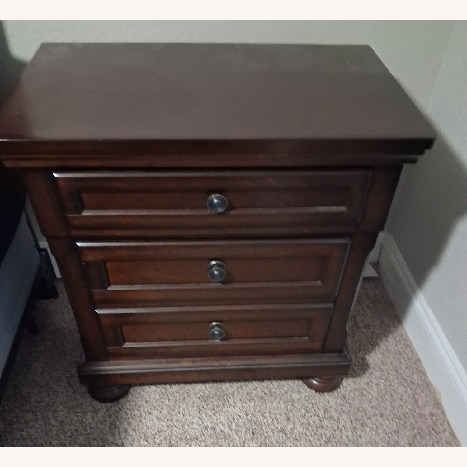 Dark Brown Wood Nightstand - image-1