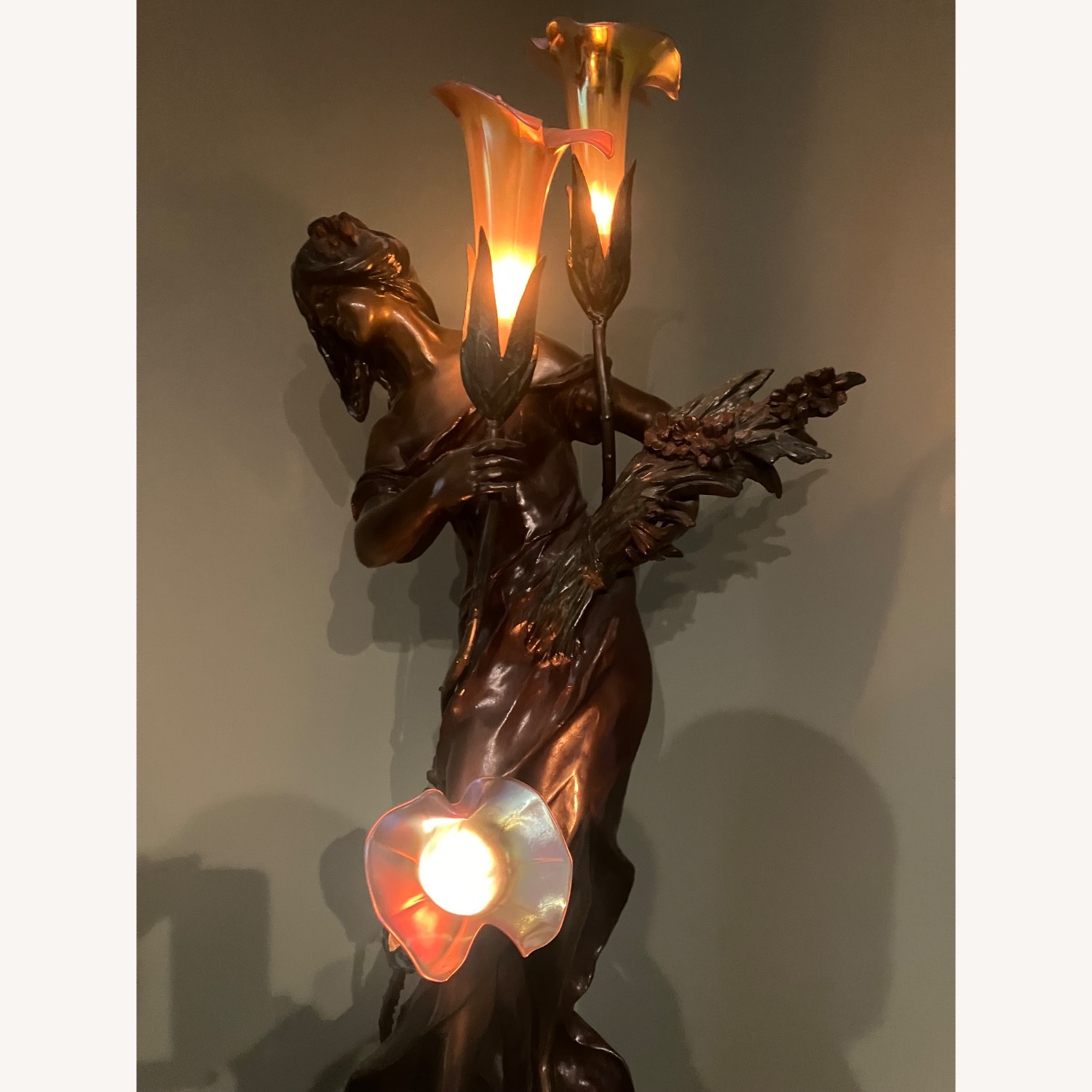 Bronze Art Deco Statue with Marble Pedestal - image-3