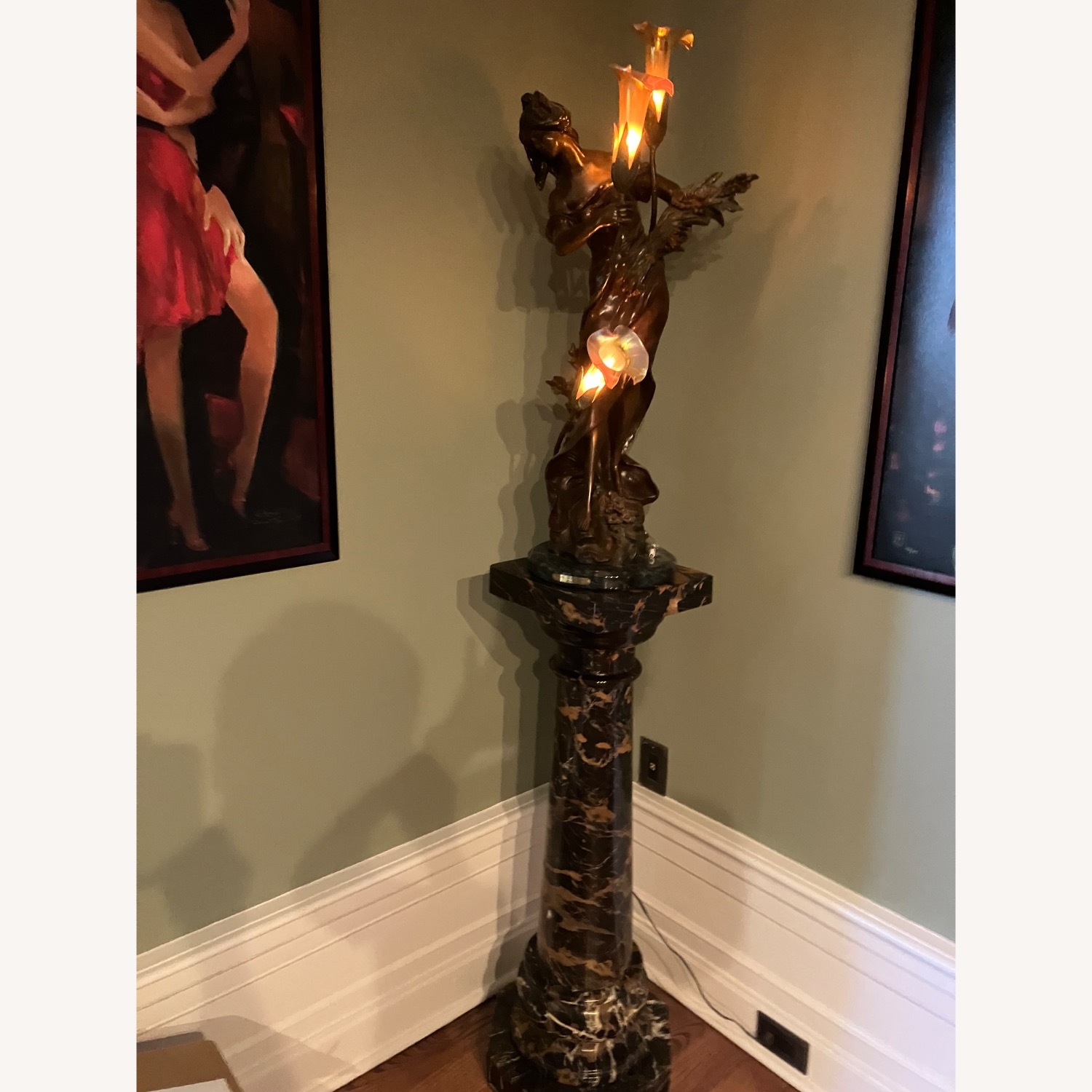 Bronze Art Deco Statue with Marble Pedestal - image-2