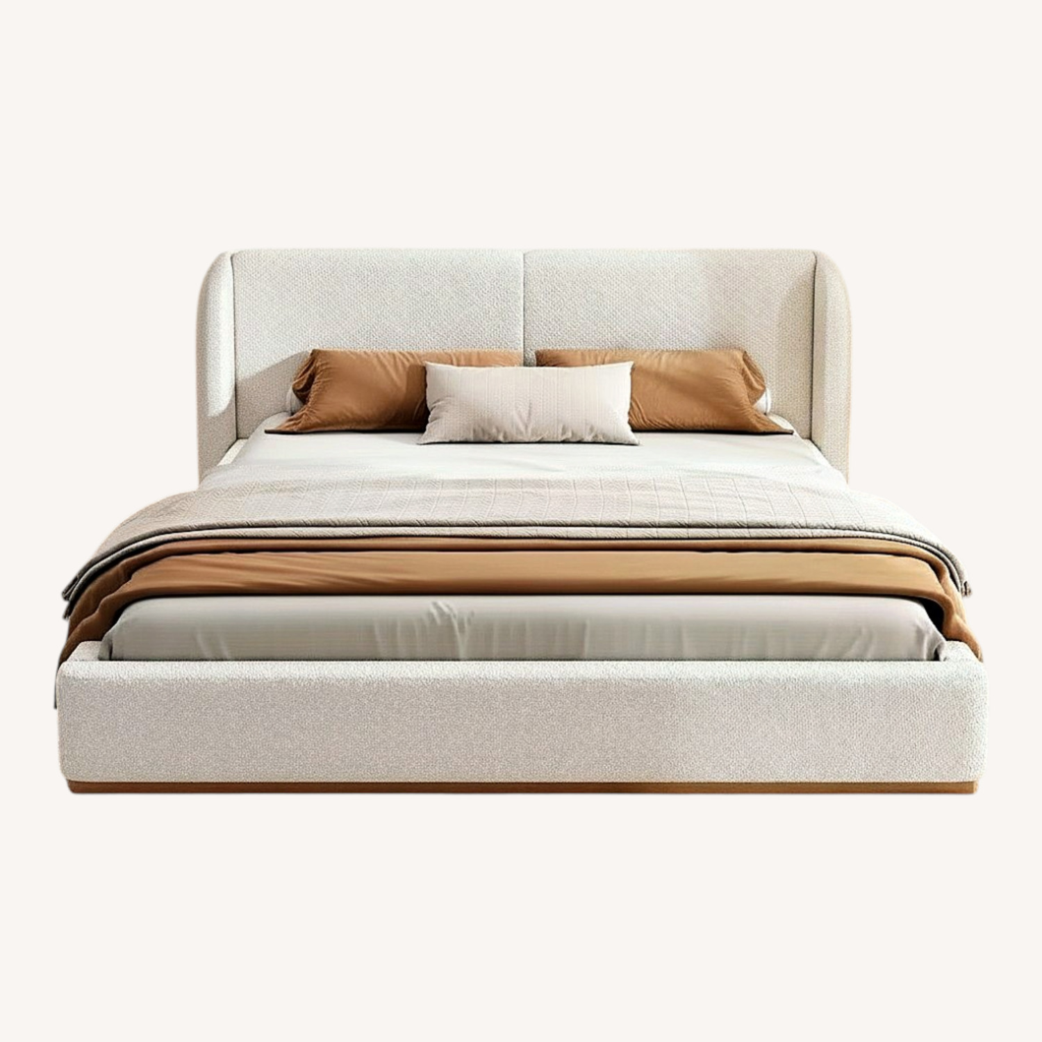 Vira Modern Rubberwood Boucle Upholstered Bed - image-0