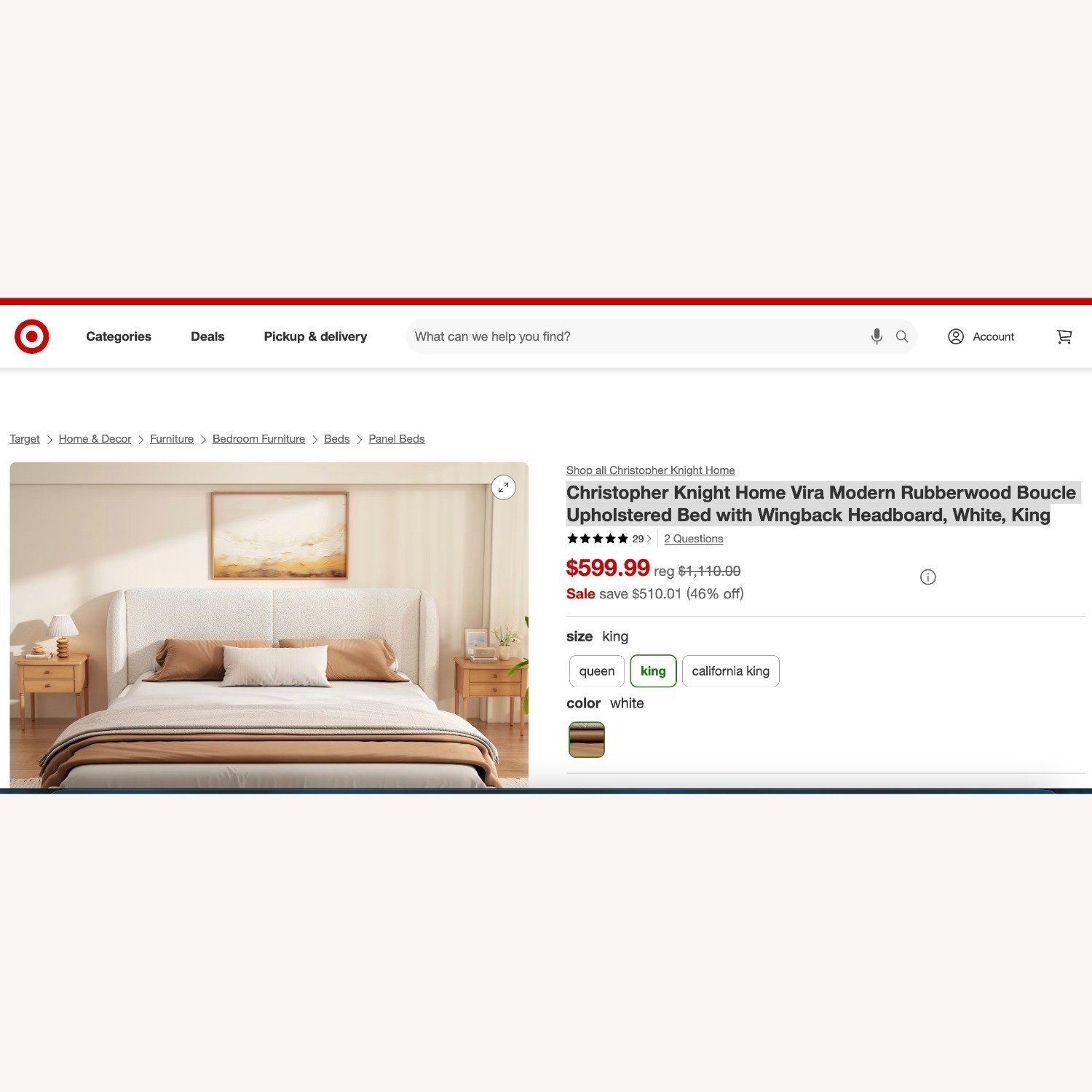 Vira Modern Rubberwood Boucle Upholstered Bed - image-4