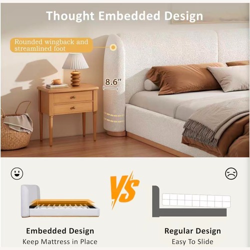 Used Vira Modern Rubberwood Boucle Upholstered Bed for sale on AptDeco