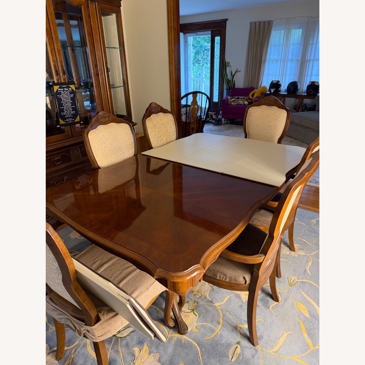 8 piece Polished Wood Extendable Dining Set - image-1