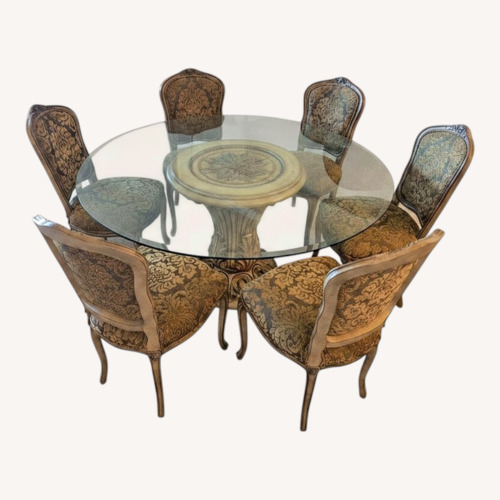 Used Elegant Dining Table With 6 Upholstered Chairs for sale on AptDeco