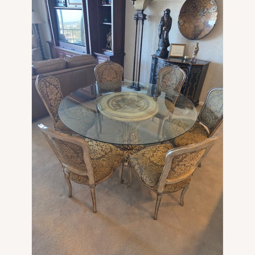 Used Elegant Dining Table With 6 Upholstered Chairs for sale on AptDeco