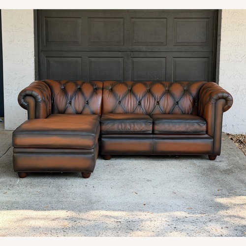 Used Pottery Barn Chesterfield Leather 2 Pc Sectional for sale on AptDeco