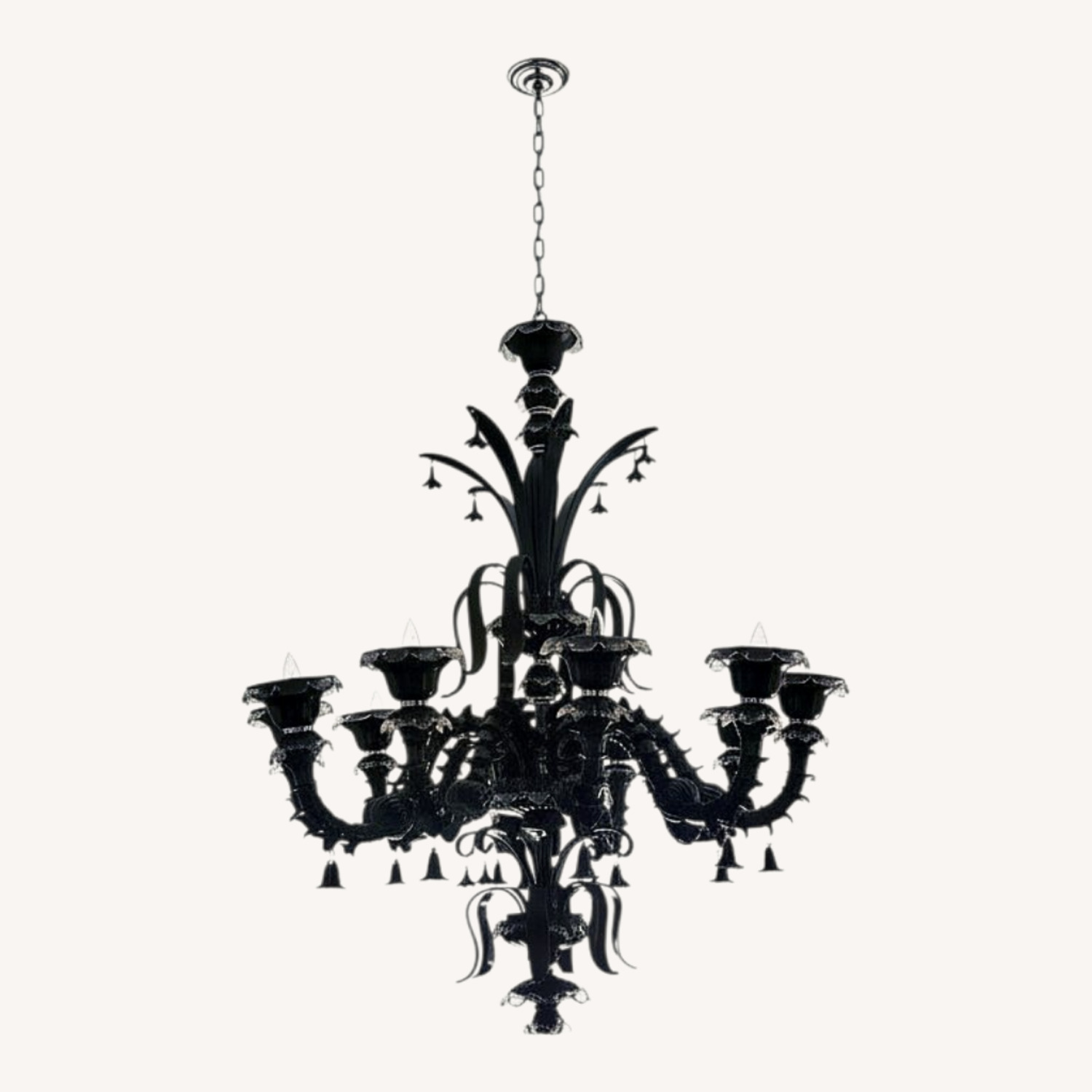 Large 10-Arm Black Glass Chandelier - Mur Style - image-0