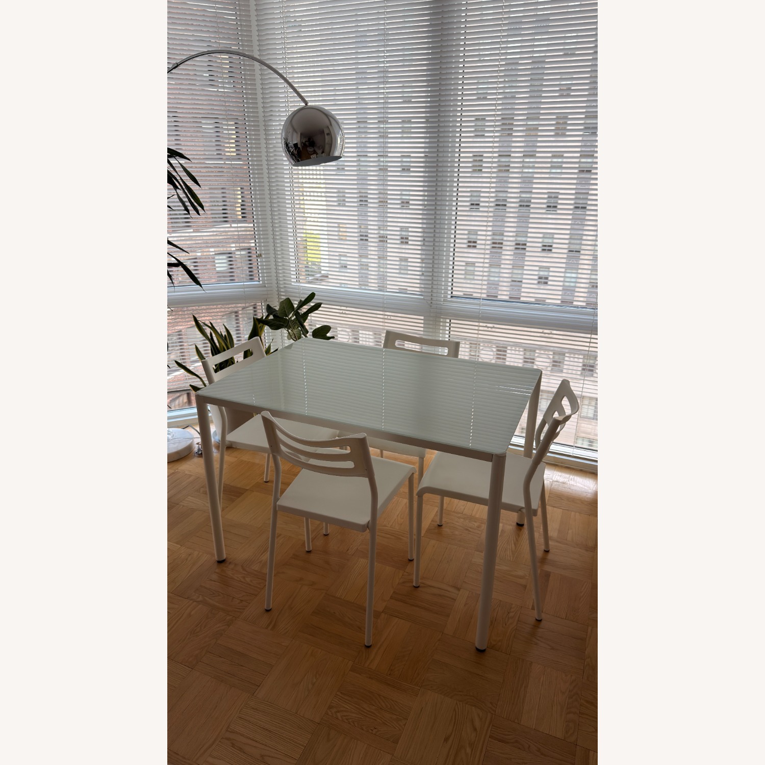 White Metal and Glass Dining Set - image-3