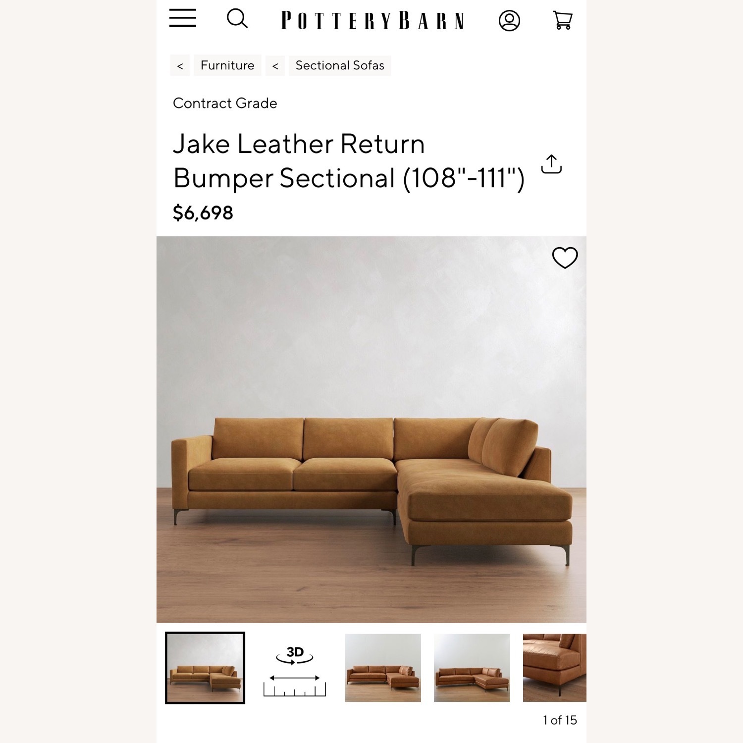 Pottery Barn Natural Leather 2 Piece Sectional - image-1