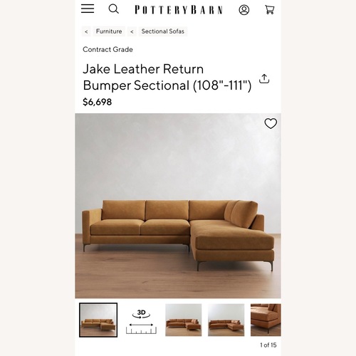 Used Pottery Barn Natural Leather 2 Piece Sectional for sale on AptDeco